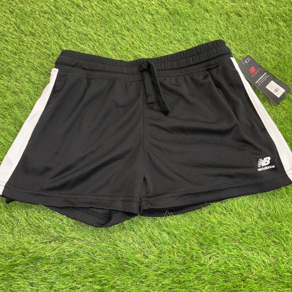 New Balance Girls Black Mesh Athletic Shorts White Side Stripe Size L‎ 14/16 NWT